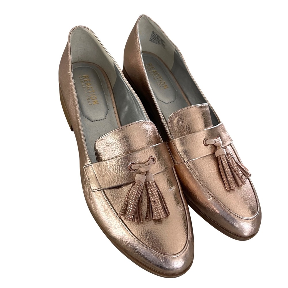 Kenneth Cole Reaction Jet Forward Rose Gold Metallic Tassel Loafers Womens 8.5 M